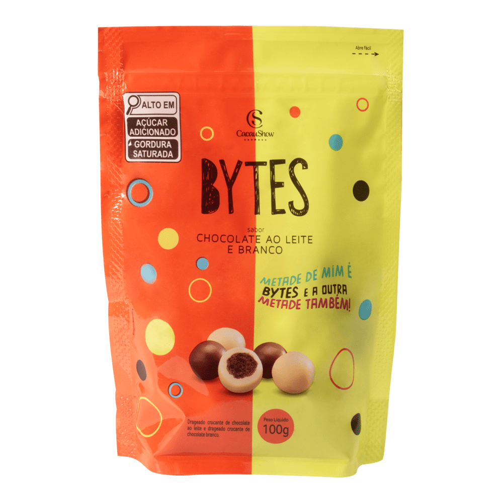 DRAGEADO BYTES DE CHOCOLATE AO LEITE E BRANCO 100G, , large. image number 0