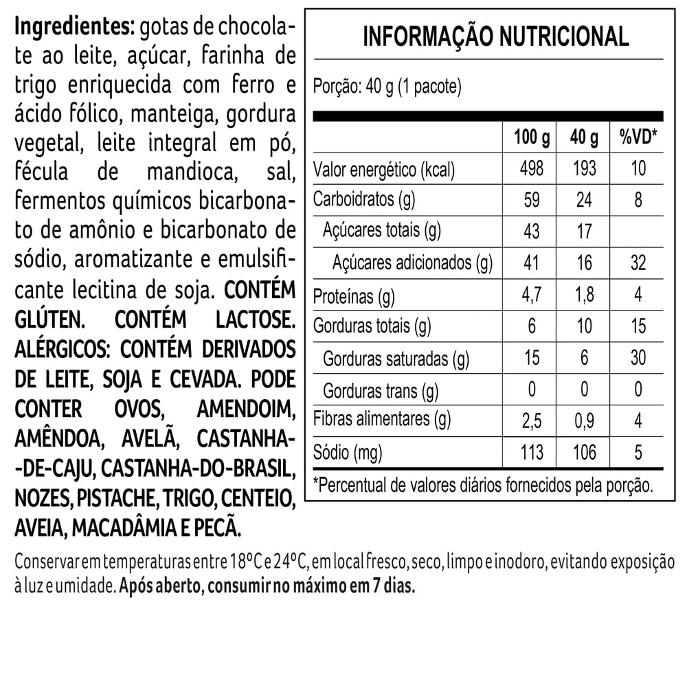 Cookies com Gotas ao Leite 40g, , large. image number 1