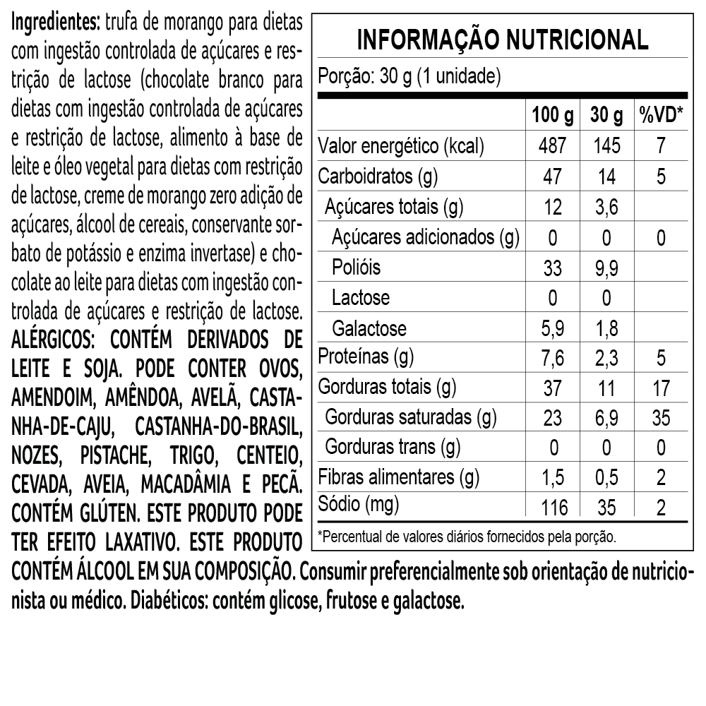 Trufa Bless Zero A&ccedil;&uacute;car e Zero Lactose de Chocolate Branco com Morango 30g, , large. image number 1