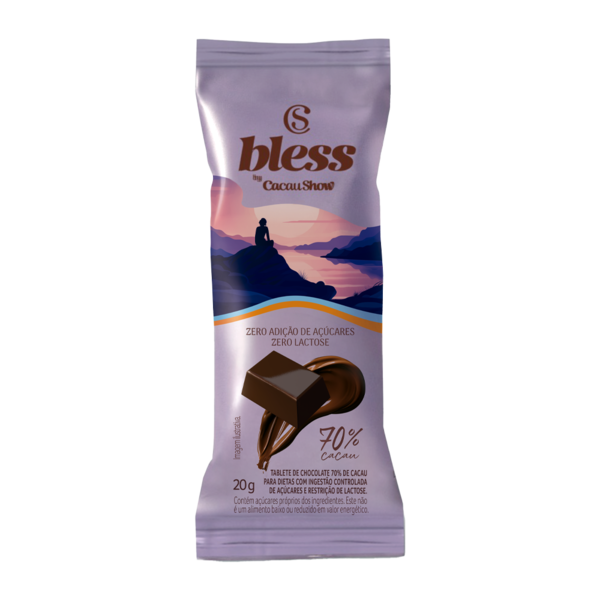 Tablete Bless Zero A&ccedil;&uacute;car e Zero Lactose de Chocolate 70% Cacau 20g