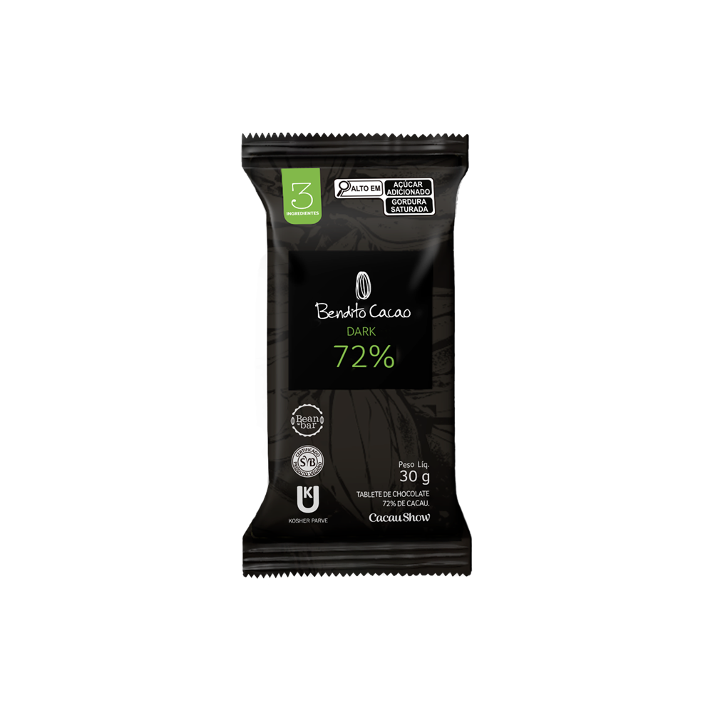 Tablete Bendito Cacao de Chocolate 72% Cacau 30g, , large. image number 0