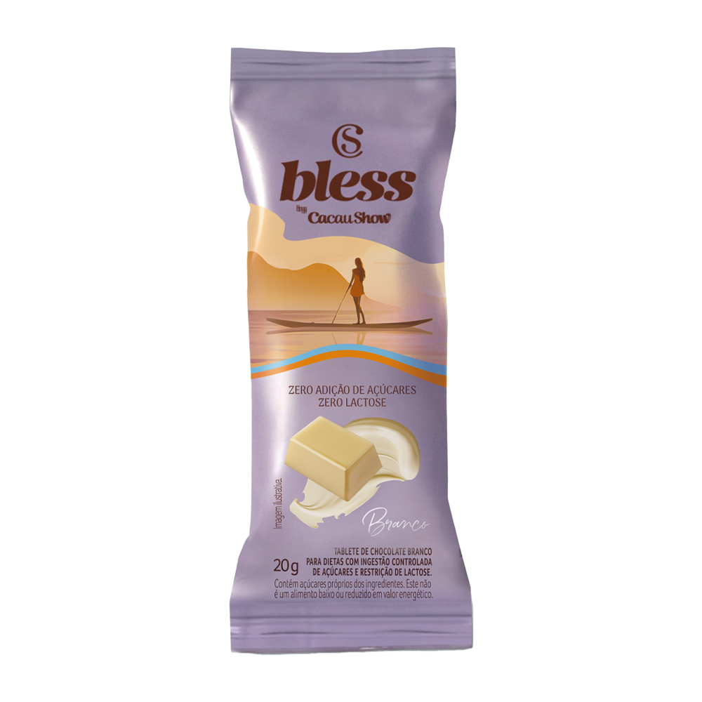 Tablete Bless Zero A&ccedil;&uacute;car e Zero Lactose de Chocolate Branco 20g, , large. image number 0