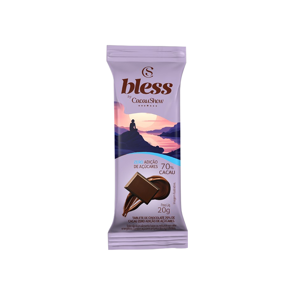 Tablete Bless Zero Adição de Açúcar de Chocolate 70% 20g, , large. image number 0