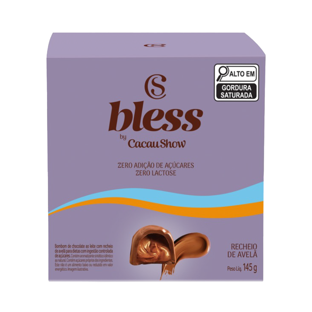 Cubo Bless Zero A&ccedil;&uacute;car e Zero Lactose de Chocolate com Avel&atilde; 145g, , large. image number 0