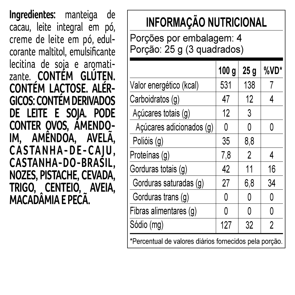 TABLETE BRANCO ZERO ADIÇÃO DE AÇÚCAR 20G, , large. image number 1