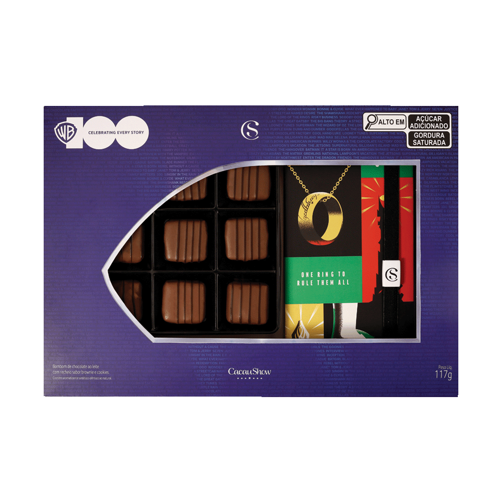 CAIXA BOMBONS BROWNIE WARNER BROS 100 ANOS O SENHOR DOS ANÉIS 117G, , large. image number 0