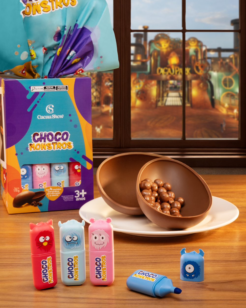 Ovo de P&aacute;scoa ao Leite Canetas Chocomonstros 170g, , large. image number 2