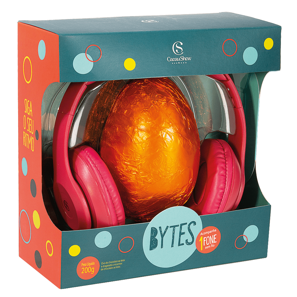 OVO BYTES COM FONE ROSA 200G | Loja Cacau Show