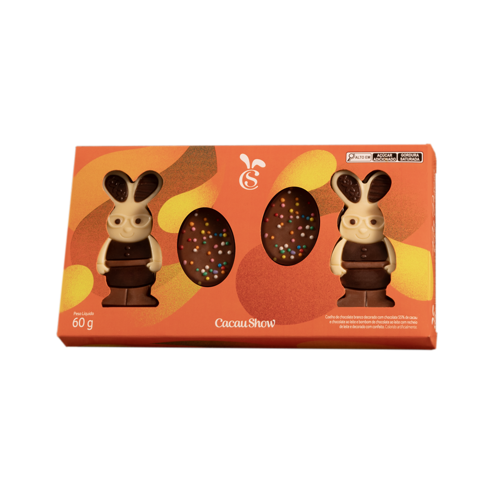 Caixa de Chocolate Cacau Magia Coelhos e Ovos 60g