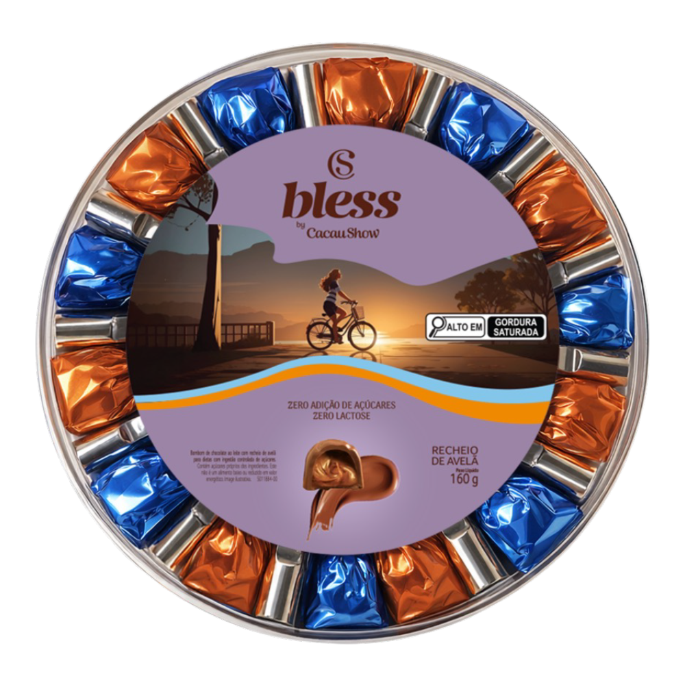 Caixa de Bombons Bless Zero A&ccedil;&uacute;car e Zero Lactose de Chocolate com Avel&atilde; 160g, , large. image number 0