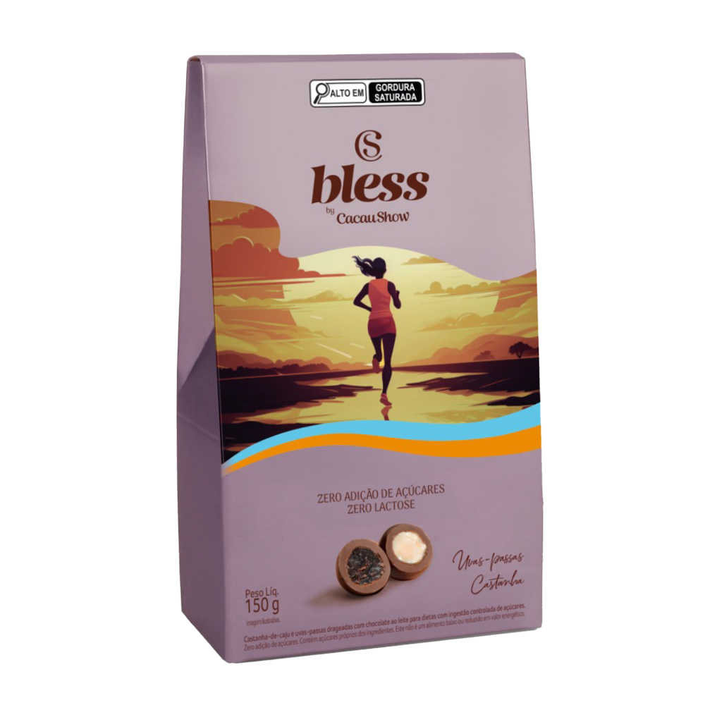 Drageado Bless Zero A&ccedil;&uacute;car e Zero Lactose de Uva com Castanhas 150g, , large. image number 0