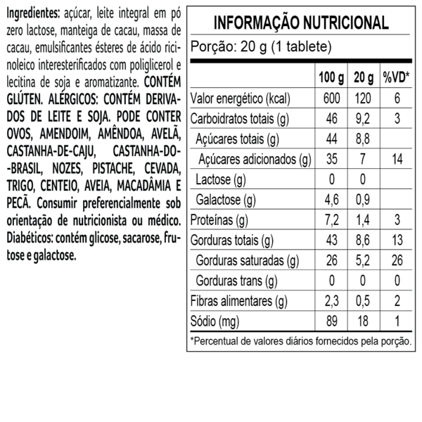 Tablete Bless Zero Lactose ao Leite 20g, , large. image number 1