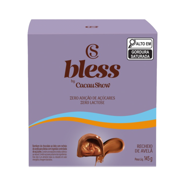 Cubo Bless Zero A&ccedil;&uacute;car e Zero Lactose de Chocolate com Avel&atilde; 145g