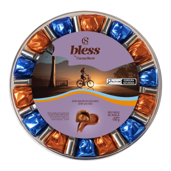 Caixa de Bombons Bless Zero A&ccedil;&uacute;car e Zero Lactose de Chocolate com Avel&atilde; 160g