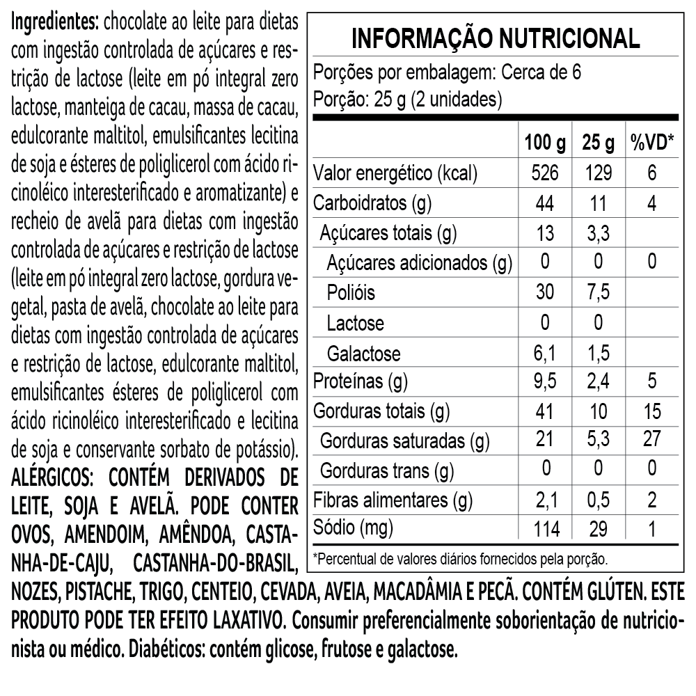 Caixa de Bombons Bless Zero A&ccedil;&uacute;car e Zero Lactose de Chocolate com Avel&atilde; 160g, , large. image number 1