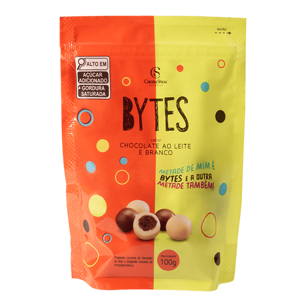 DRAGEADO BYTES DE CHOCOLATE AO LEITE E BRANCO 100G