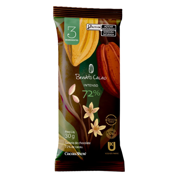 Tablete Bendito Cacao de Chocolate 72% Cacau 30g