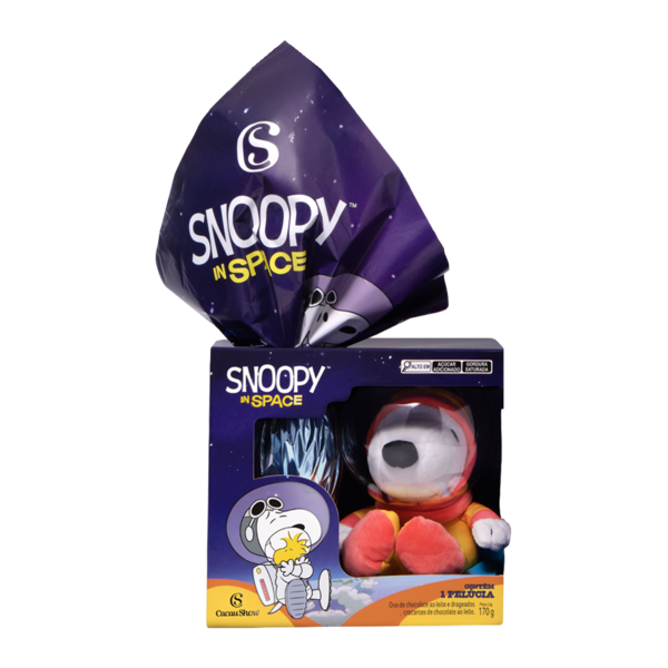 Ovo de P&aacute;scoa ao Leite Pel&uacute;cia Snoopy Astronauta 170g