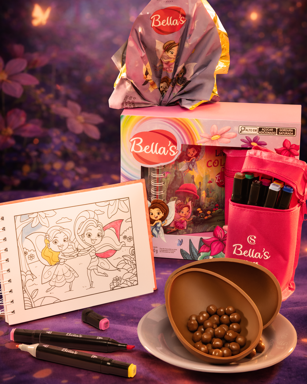 Ovo de P&aacute;scoa ao Leite Caderno e Canetas Bella's 170g, , large. image number 2