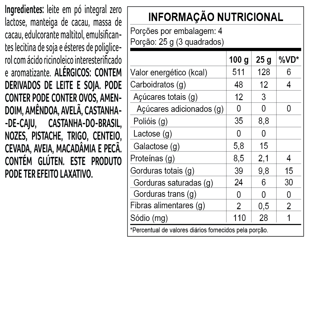 Tablete laCreme Zero Adi&ccedil;&atilde;o de A&ccedil;&uacute;car 100g, , large. image number 1