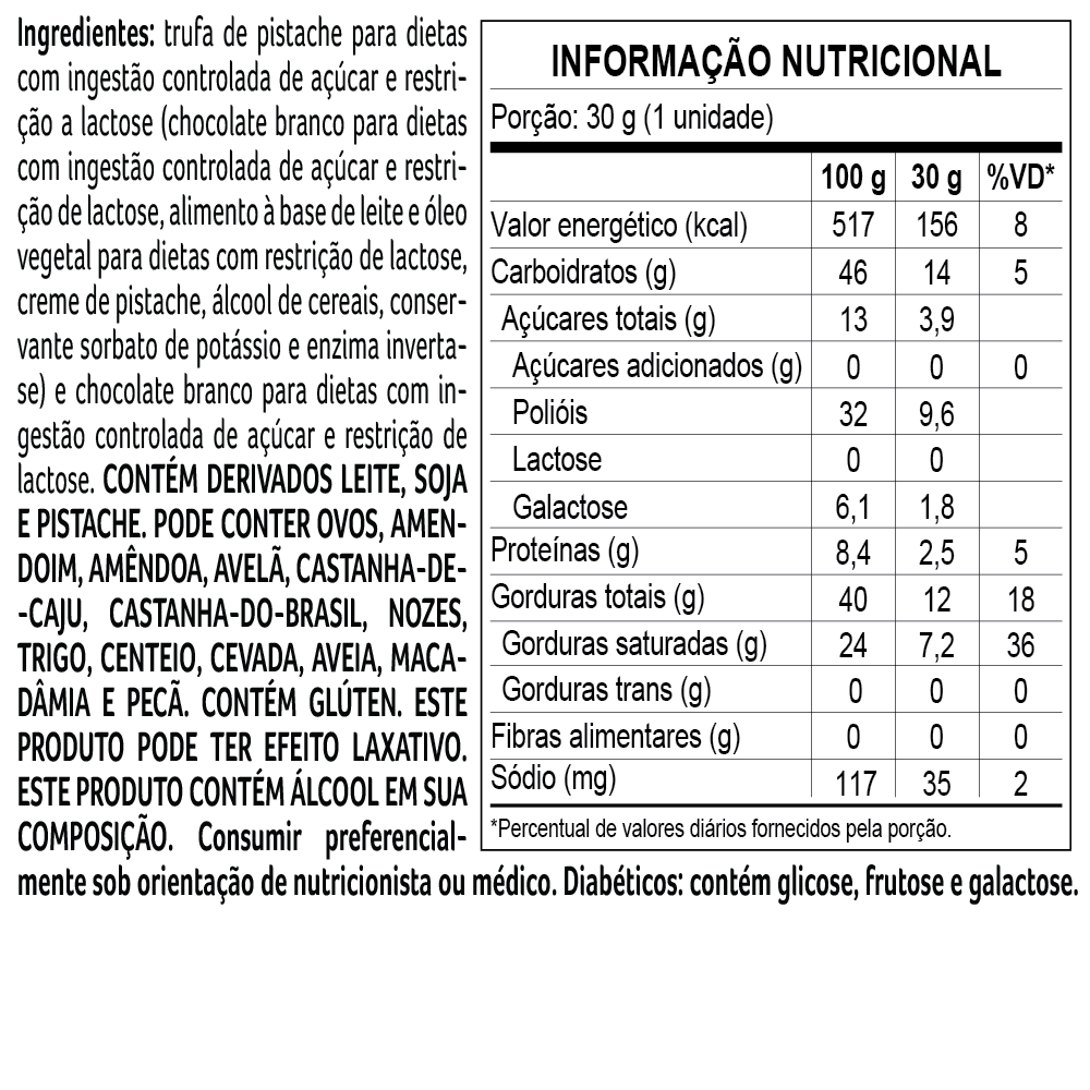 Trufa Bless Zero A&ccedil;&uacute;car e Zero Lactose de Chocolate Branco com Pistache 30g, , large. image number 1