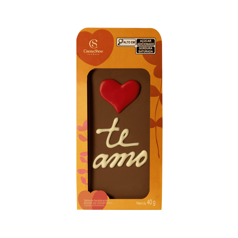 Tablete ao Leite Chocoarte Te Amo Amor 40g, , large. image number 0