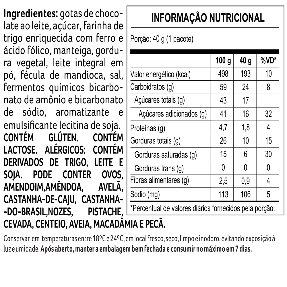 Cookies com Gotas ao Leite 40g, , large. image number 1