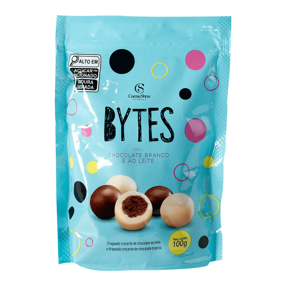 DRAGEADO BYTES DE CHOCOLATE AO LEITE E BRANCO 100G, , large. image number 0