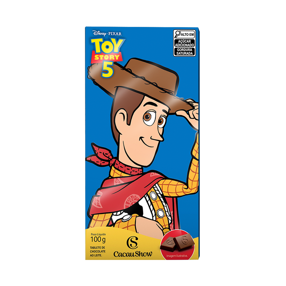 Tablete Toy Story de Chocolate ao Leite Woody 100g, , large. image number 0
