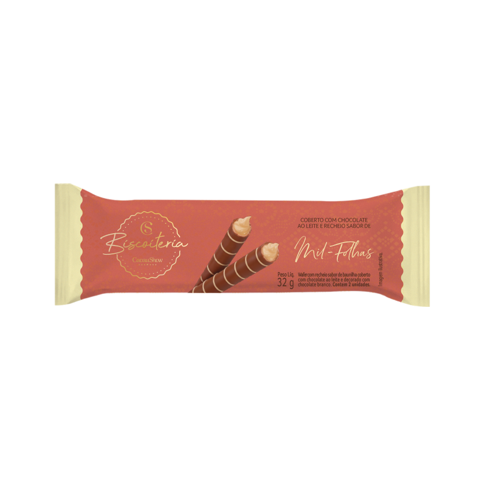 Wafer Recheado de Mil-Folhas Coberto com Chocolate ao Leite 32g, , large. image number 0