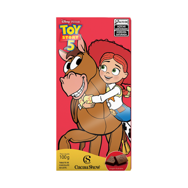Tablete Toy Story de Chocolate ao Leite Jessie e Bala no Alvo 100g