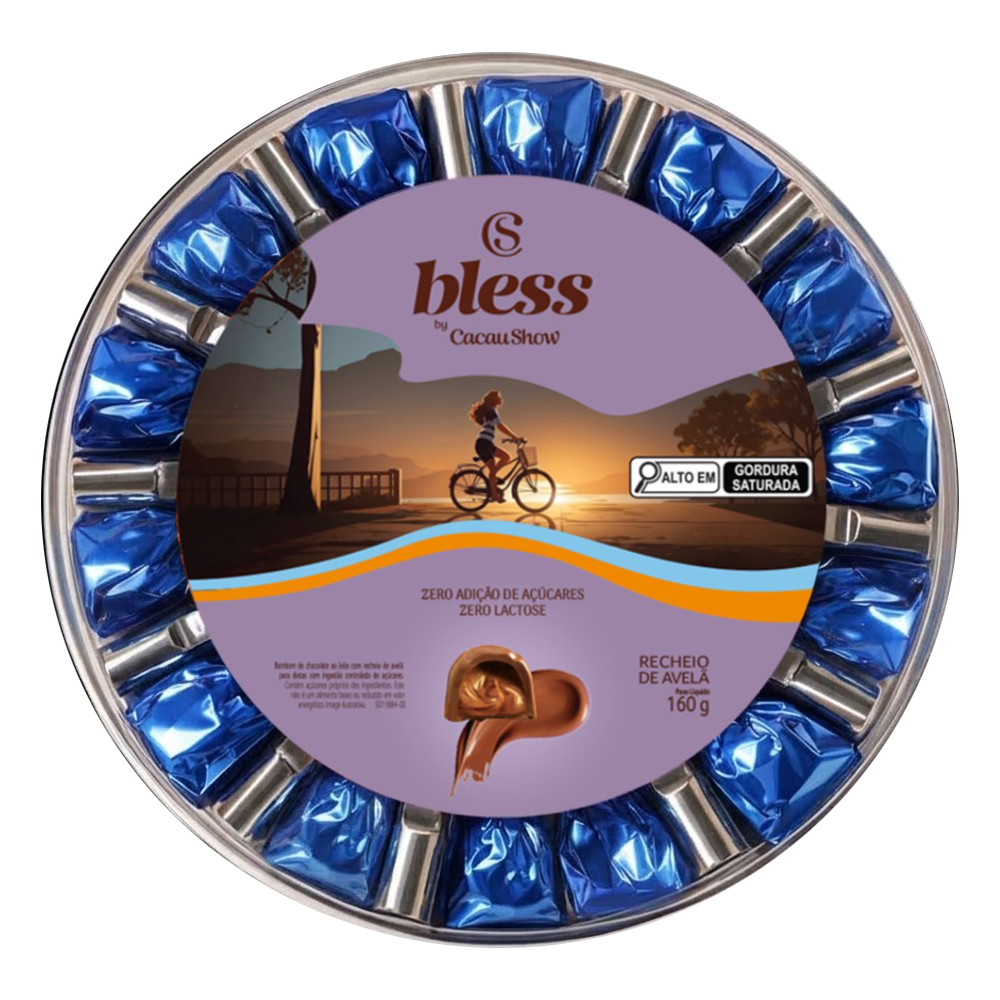 Caixa de Bombons Bless Zero A&ccedil;&uacute;car e Zero Lactose de Chocolate com Avel&atilde; 160g, , large. image number 0