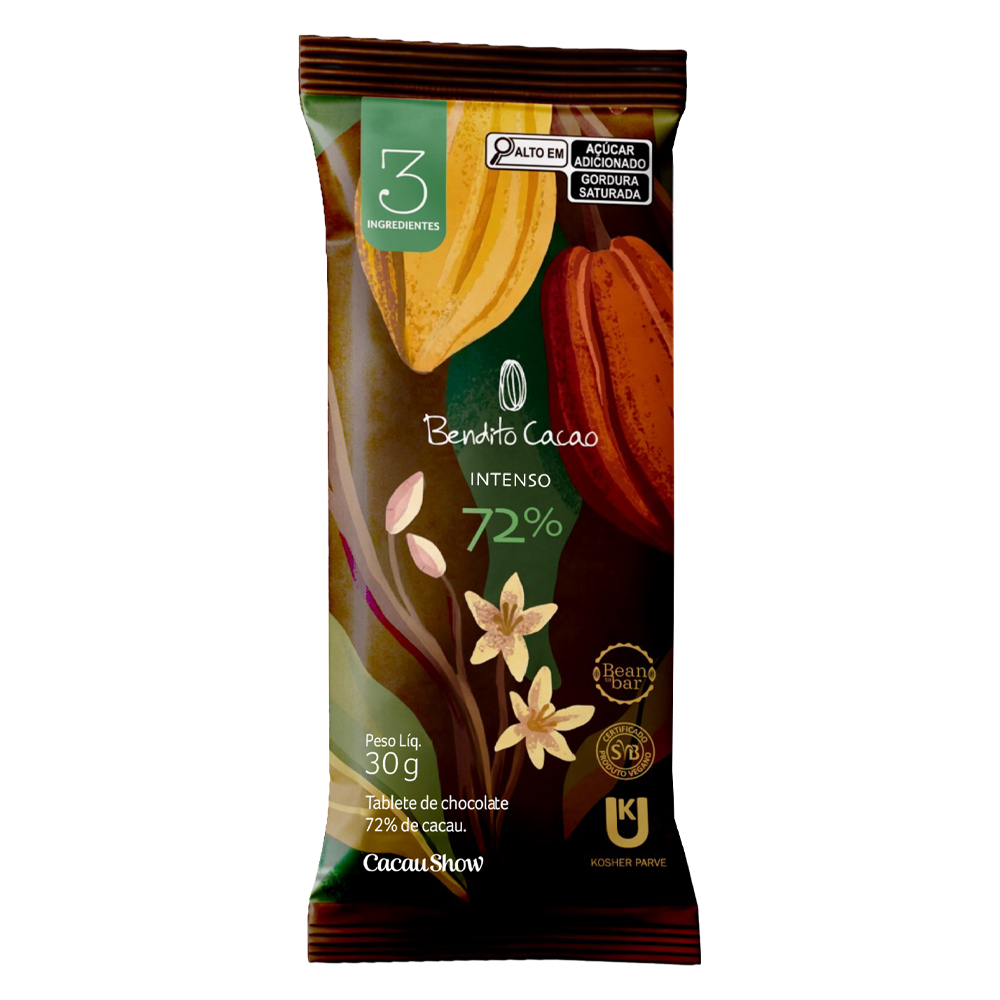 Tablete Bendito Cacao de Chocolate 72% Cacau 30g, , large. image number 0