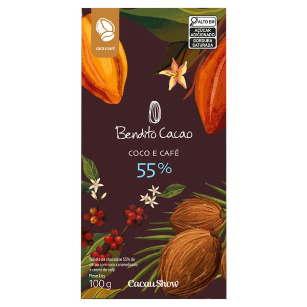 Tablete Bendito Cacao 55% Cacau com Coco e Caf&eacute; 100g