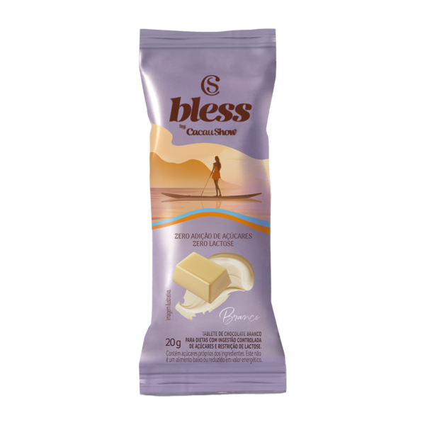 Tablete Bless Zero A&ccedil;&uacute;car e Zero Lactose de Chocolate Branco 20g
