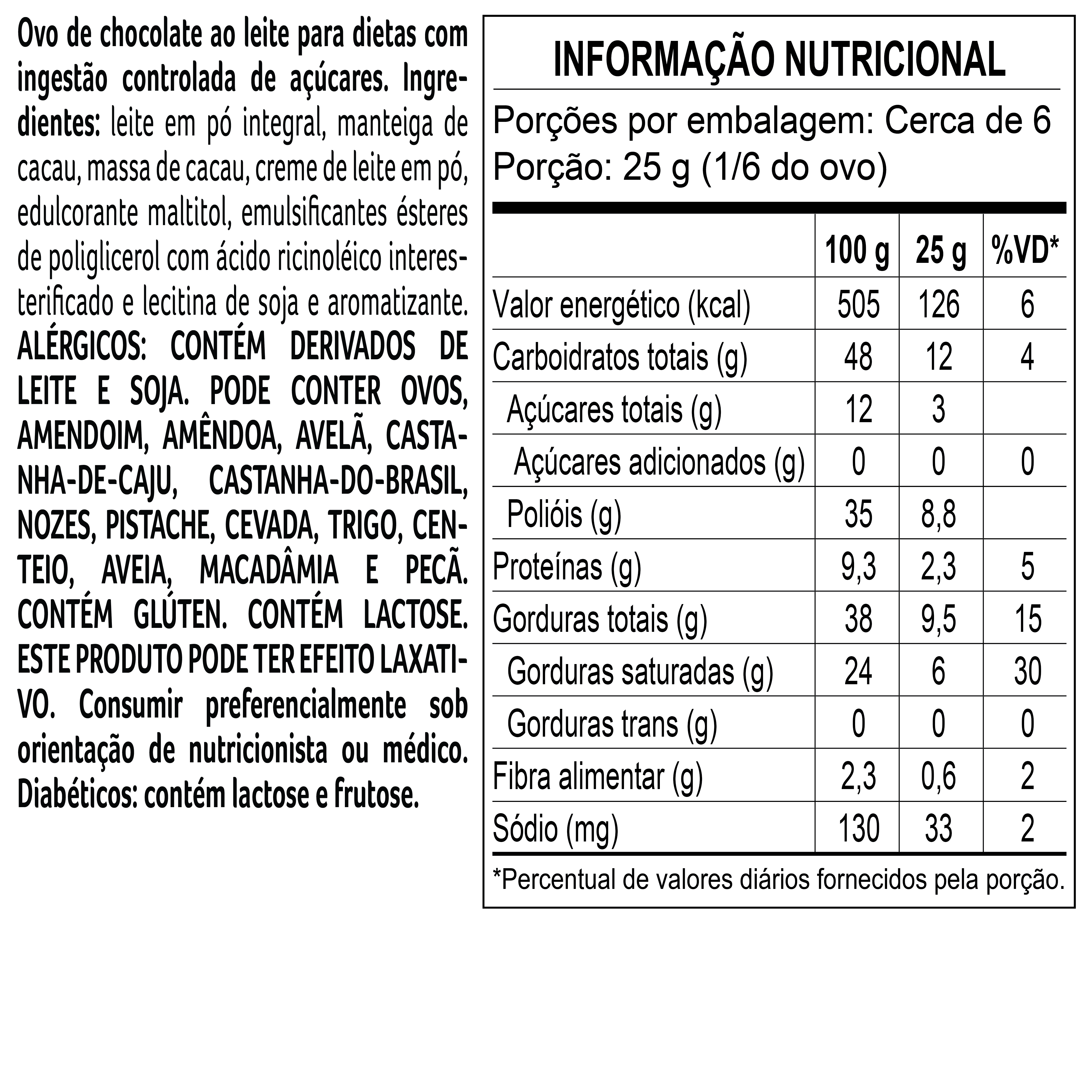 Ovo de P&aacute;scoa laCreme ao Leite Zero Adi&ccedil;&atilde;o de A&ccedil;&uacute;car 180g, , large. image number 1