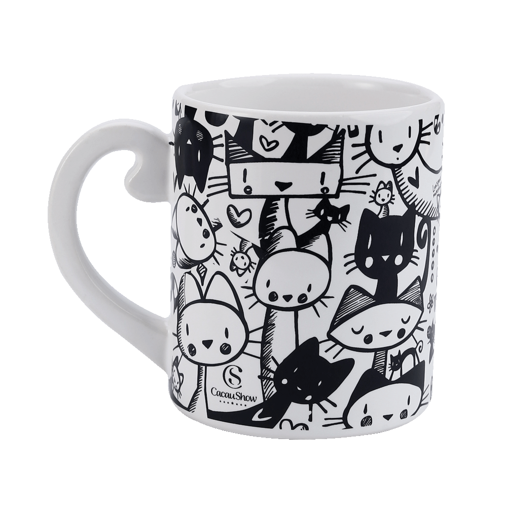 Caneca Miau Branca e Preta 300ml, , large. image number 0
