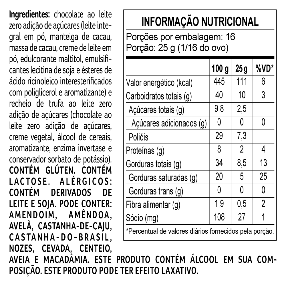 Ovo de P&aacute;scoa Recheado laCreme ao Leite Zero Adi&ccedil;&atilde;o de A&ccedil;&uacute;car 400g, , large. image number 1