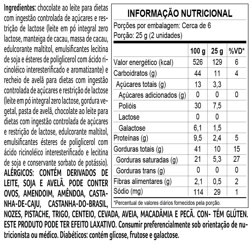 Cubo Bless Zero A&ccedil;&uacute;car e Zero Lactose de Chocolate com Avel&atilde; 145g, , large. image number 1
