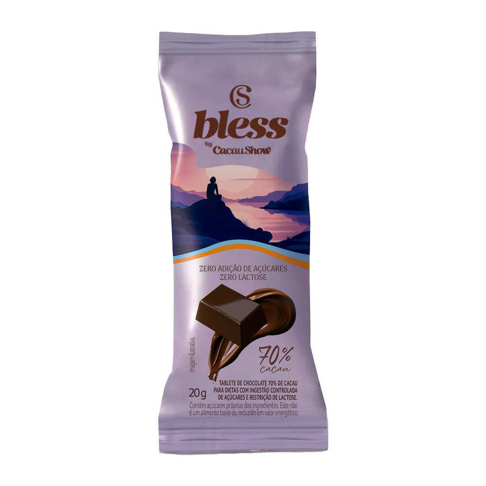 Tablete Bless Zero A&ccedil;&uacute;car e Zero Lactose de Chocolate 70% Cacau 20g, , large. image number 0