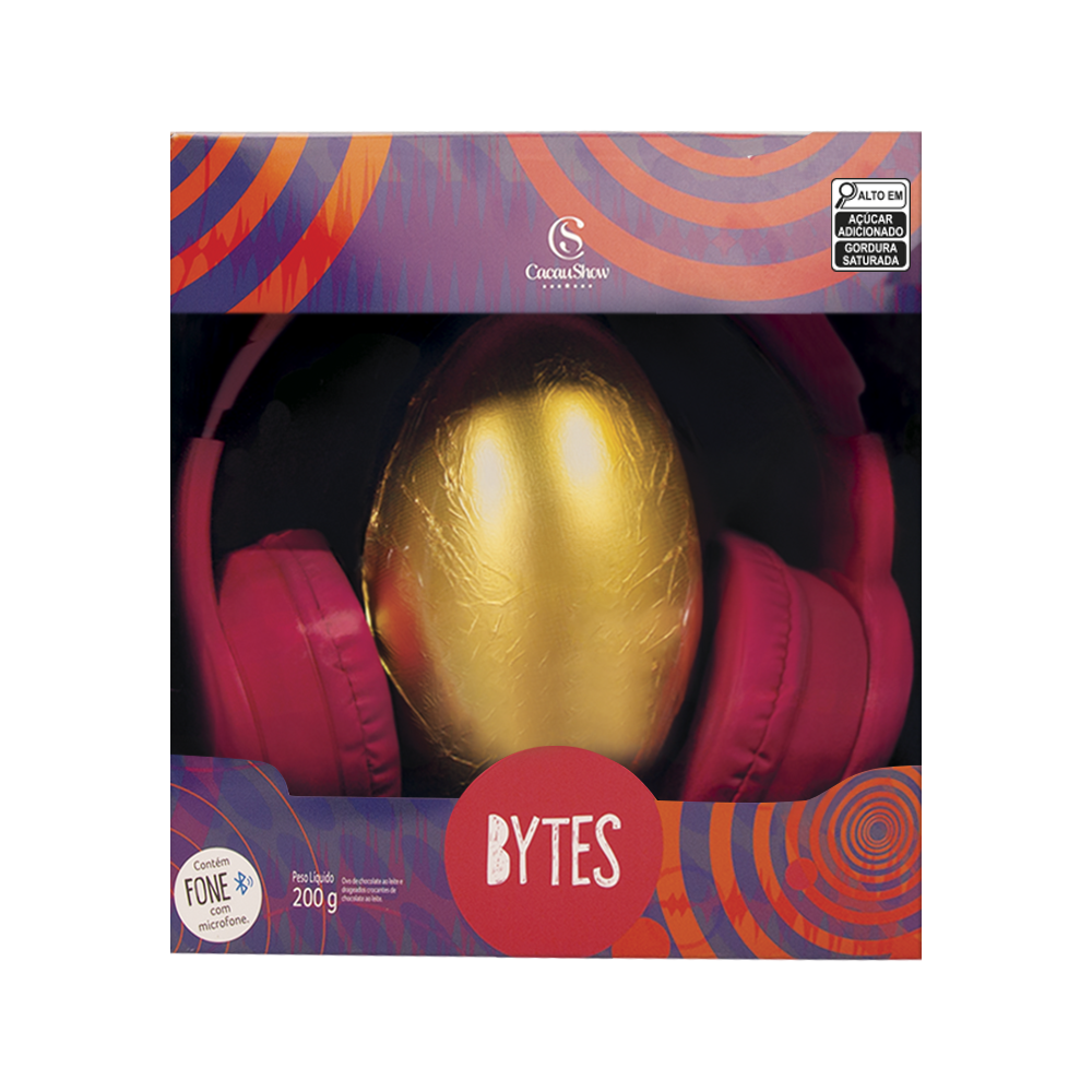 Ovo de Páscoa ao Leite Bytes Fone Rosa 200g, , large. image number 0