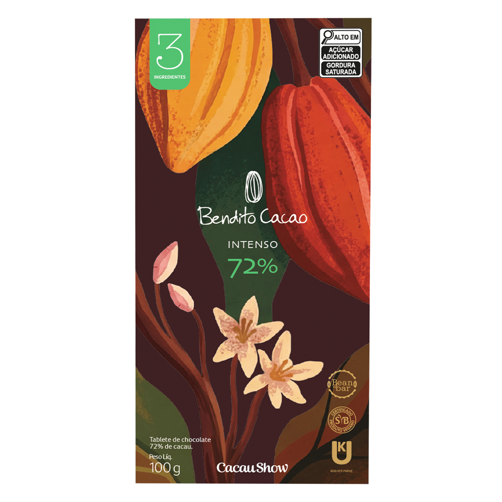 Tablete Bendito Cacao de Chocolate 72% Cacau 100g, , large. image number 0